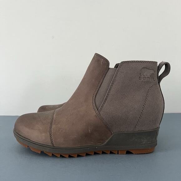 NWT Sorel Evie Quarry Gray Gum II Waterproof Leather Wedge Boots - Picture 5 of 11